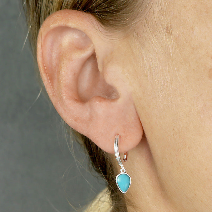 Turquoise pear Huggie Earrings