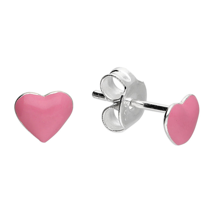 Pink Enamel Heart Stud Earrings