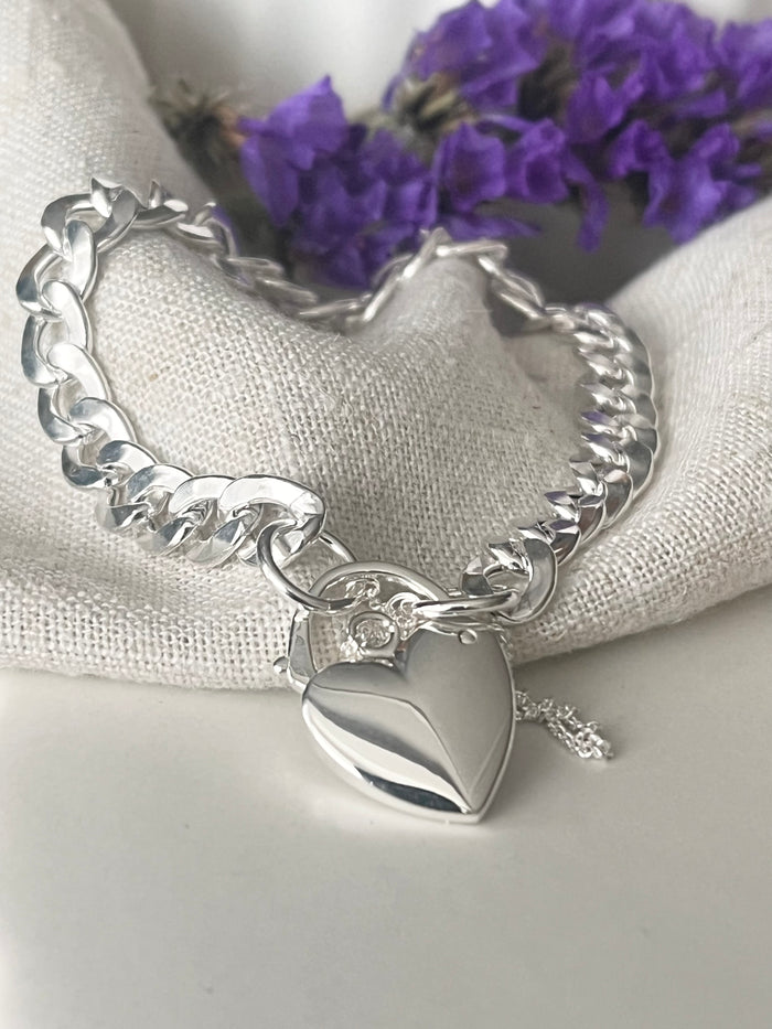 Heart Clasp Curb Bracelet