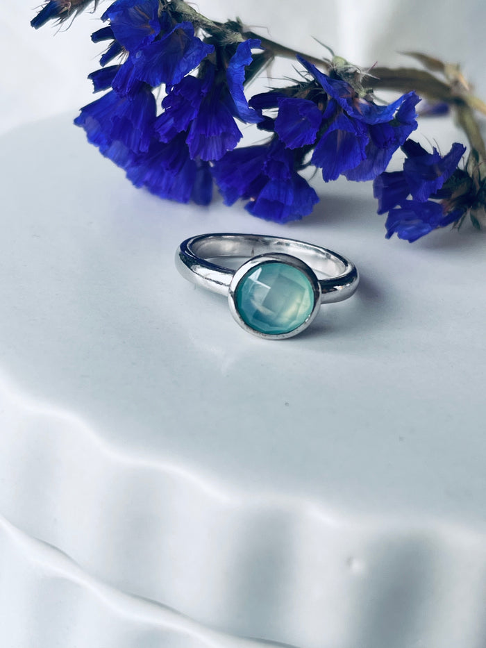 Blue Chalcedony Faceted Ring size M