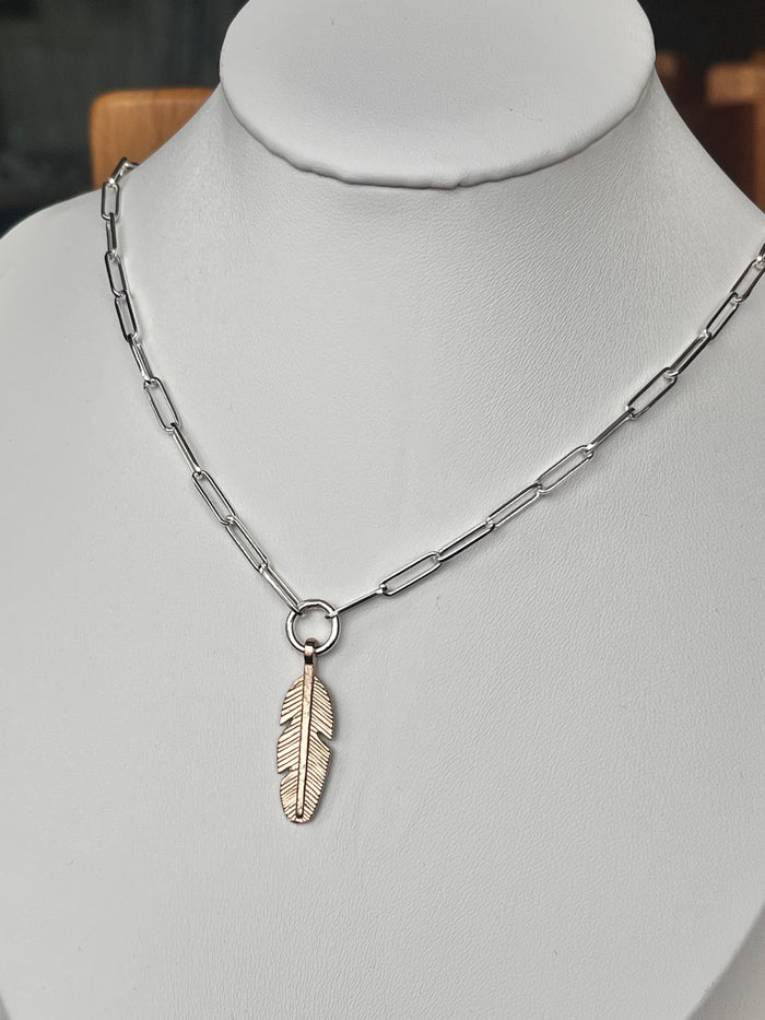 Gold Feather Paperclip Chain Necklace