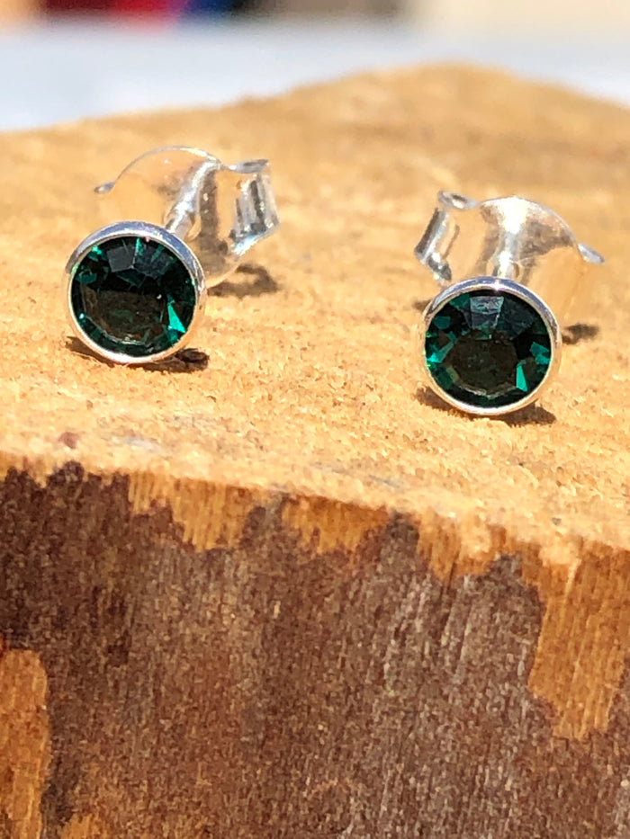 Birthstone May Emerald Crystal Stud Earrings