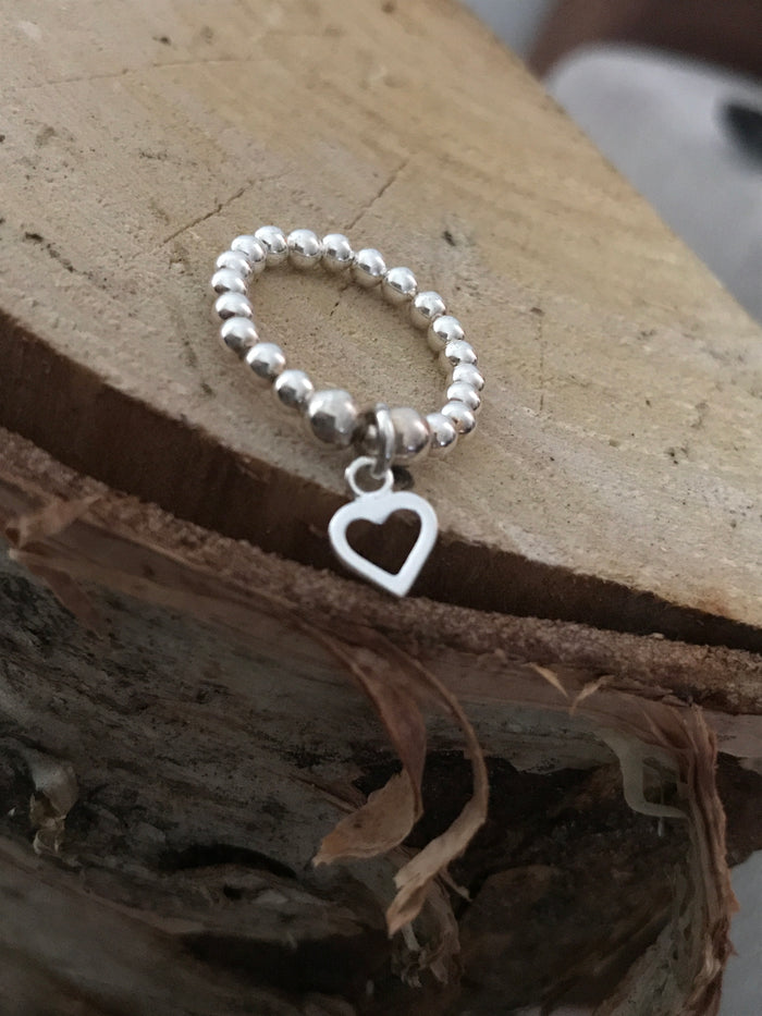 Open heart bead ring