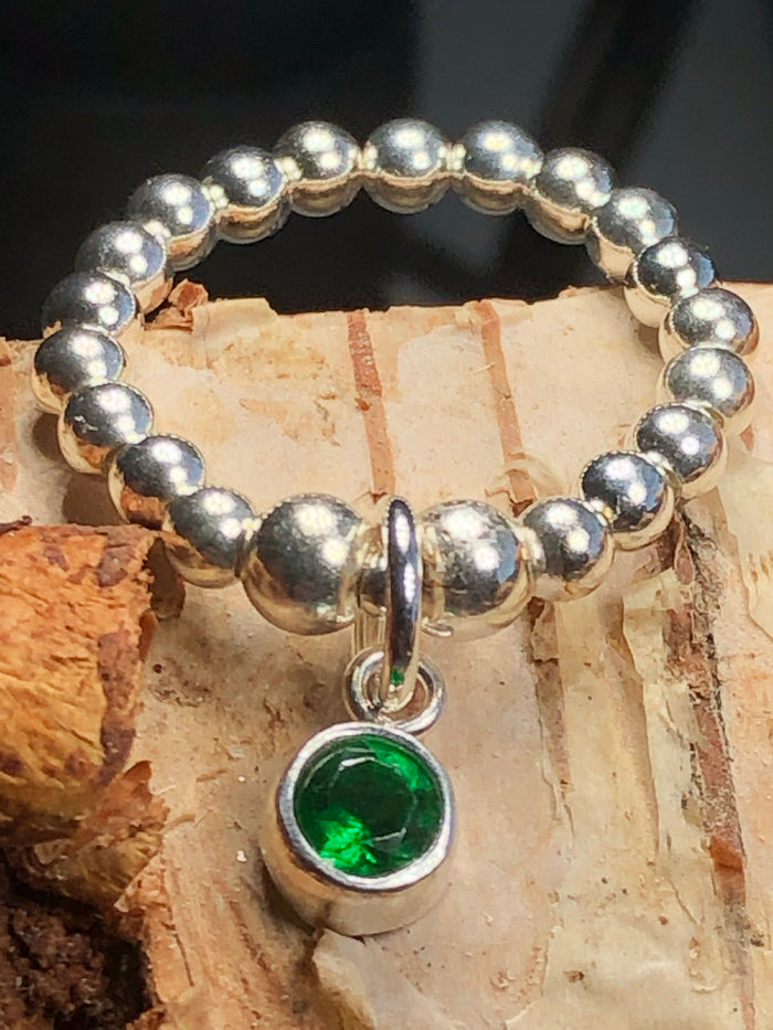 Birthstone May Emerald Crystal Bead Ring